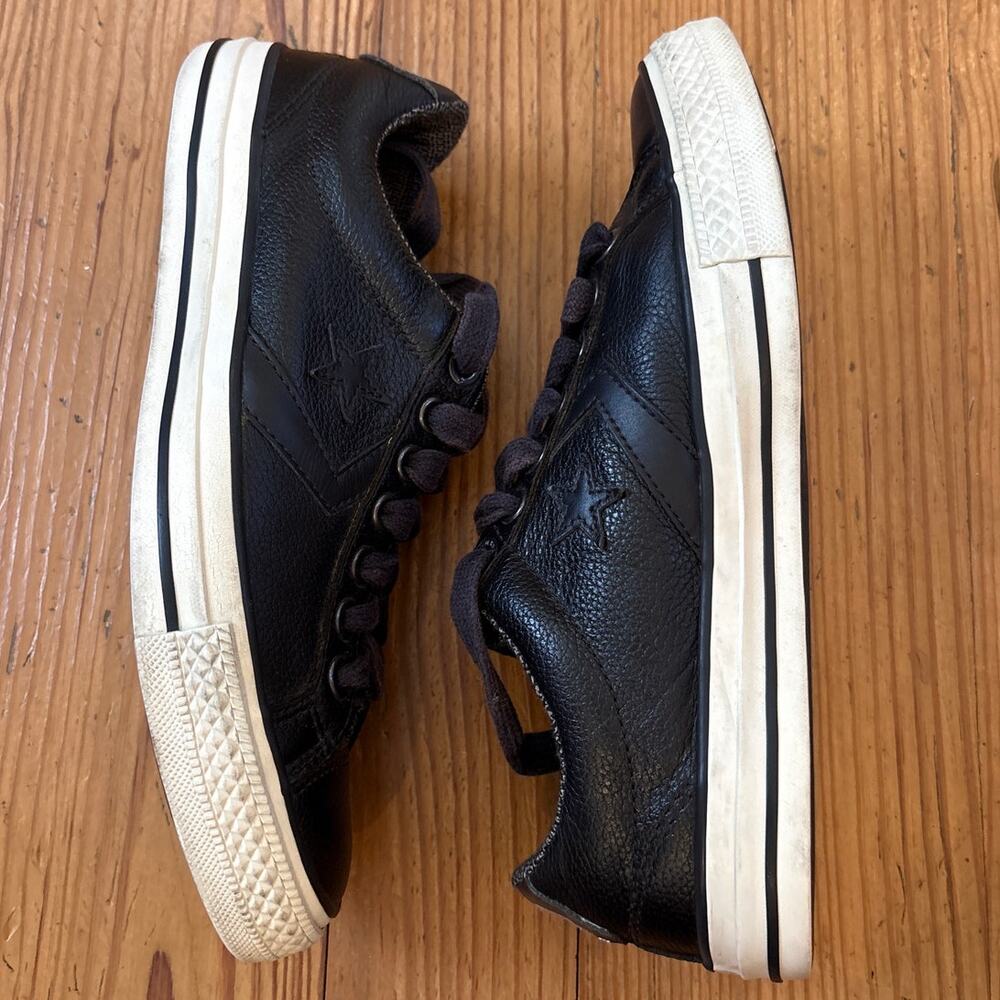 Converse All Star black leather low top unisex lace sneakers SIZE M7 W9‎ - Picture 5 of 8